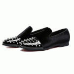 Black Velvet Metallic Spikes Studs Mens Oxfords Loafers Dress Shoes Flats