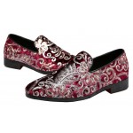 Red Floral Sequins Mens Oxfords Loafers Dress Shoes Flats