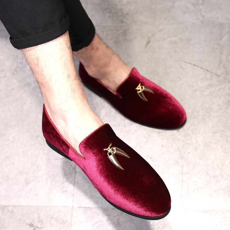 maroon and gold loafers