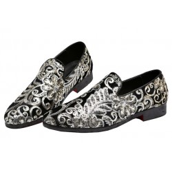 Black Floral Sequins Mens Oxfords Loafers Dress Shoes Flats