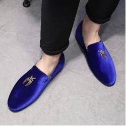 Blue Royal Velvet Gold Horn Mens Oxfords Loafers Dress Shoes Flats