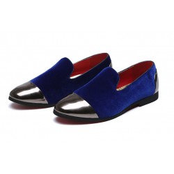 Blue Royal Velvet Metallic Cap Mens Oxfords Loafers Dress Shoes Flats