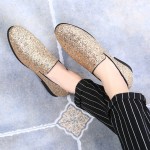 Gold Glitters Sparkles Mens Oxfords Loafers Dress Shoes Flats