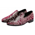 Red Floral Sequins Mens Oxfords Loafers Dress Shoes Flats