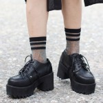 Black Old School Lace Up Oxfords Chunky High Heels Creepers Shoes