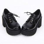 Black Old School Lace Up Lolita Oxfords Chunky Heels Creepers Shoes