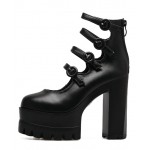 Black Straps Platforms Punk Rock Chunky High Heels Mary Jane Shoes