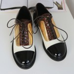 Black White Gold Patent Leather Lace Up Vintage Womens Oxfords Flats Shoes