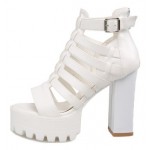 White Strappy Block Chunky Sole High Heels Gladiator Platforms Sandals Shoes