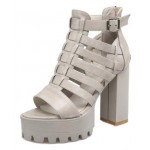 Grey Strappy Block Chunky Sole High Heels Gladiator Platforms Sandals Shoes