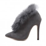 Grey Rabbit Fur Point Head Stiletto High Heels Boots Shoes