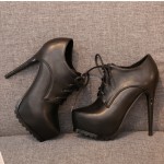 Black Lace Up Oxfords Platforms Stiletto High Heels Ankle Boots Shoes
