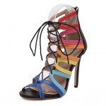 Rainbow Lace Up Hollow Cut Out High Heels Stiletto Sandals Shoes