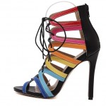 Rainbow Lace Up Hollow Cut Out High Heels Stiletto Sandals Shoes