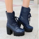 Blue High Top Lace Up Platforms Punk Rock Chunky High Heels Combat Boots Shoes