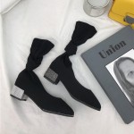 Black Stocking Knit Socks Long Knee Rider Silver Heels Boots Shoes