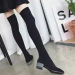 Black Stocking Knit Socks Long Knee Rider Silver Heels Boots Shoes