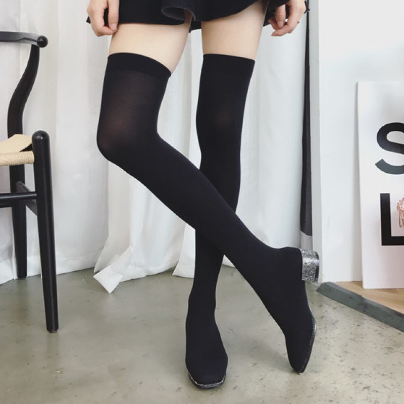 Black Stocking Knit Socks Long Knee 