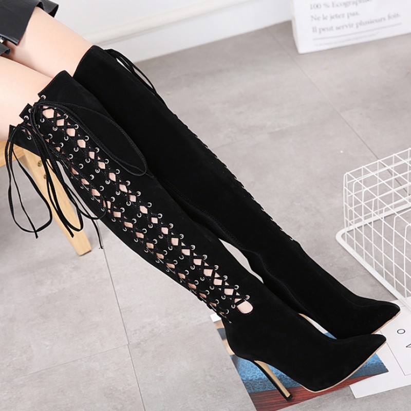 knee lace up heels