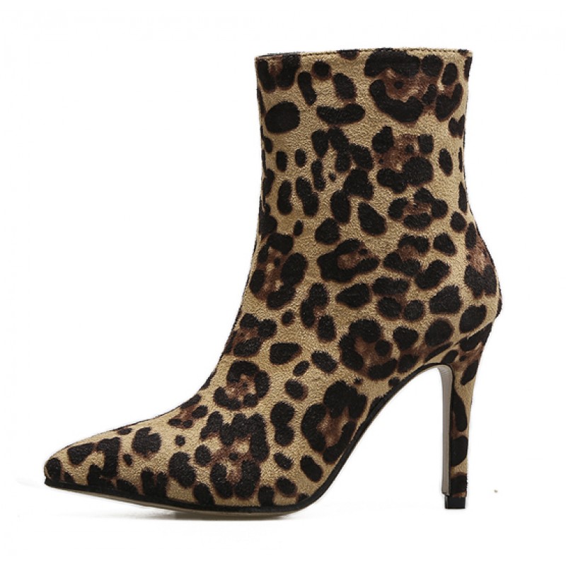 leopard print heeled ankle boots