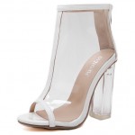 Transparent White PU Peep Toe Glass High Heels Boots Shoes
