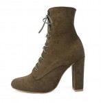 Khaki Brown Suede Lace Up Rider High Heels Boots Shoes