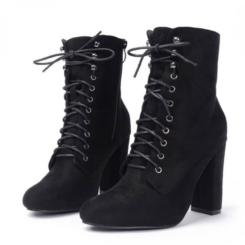 Black Suede Lace Up Rider High Heels 