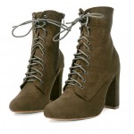 Khaki Brown Suede Lace Up Rider High Heels Boots Shoes