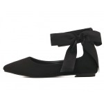 Black Suede Point Head Ankle Giant Bow Ballerina Ballet Flats Shoes