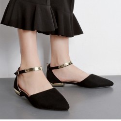 Black Suede Point Head Ankle Metal Gold Plate Ballerina Ballet Flats Shoes