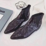 Black Grey Sequins Bling Bling Point Head Chelsea Ankle Boots Shoes
