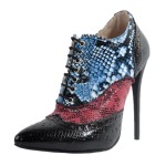 Black Multi Color Snake Skin Lace Up Oxfords Stiletto High Heels Boots Shoes