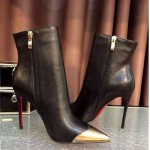 Black Metal Cap Point Head Ankle Stiletto High Heels Boots Shoes
