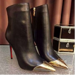 Black Metal Cap Point Head Ankle Stiletto High Heels Boots Shoes