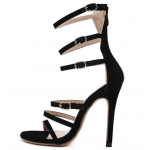 Black Suede Thin Straps Cocktail Stiletto High Heels Sandals Shoes