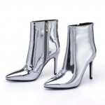Silver Metallic Mirror Shiny Point Head Stiletto High Heels Ankle Boots Shoes