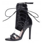 Black Side Ankle Lace Up Booties Stiletto High Heels Sandals Shoes