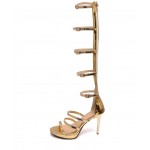Gold Metallic Thin Straps Stiletto High Heels Gladiator Boots Sandals Shoes