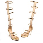 Gold Metallic Thin Straps Stiletto High Heels Gladiator Boots Sandals Shoes