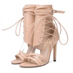 Khaki Side Ankle Lace Up Booties Stiletto High Heels Sandals Shoes