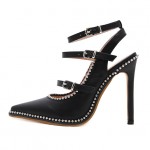 Black Silver Metal Studs Point Head Ankle Stiletto High Heels Shoes