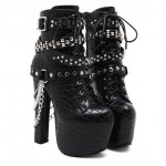 Black Studs Grunge Platforms Punk Rock Chunky Block Heels Boots Shoes