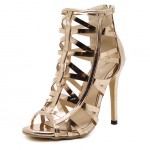 Gold Metallic Cut Out Stiletto High Heels Sandals Shoes