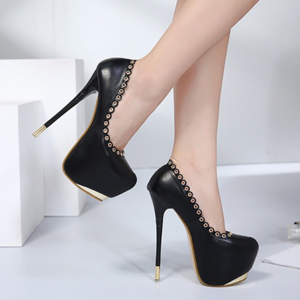 Black Sexy Metal Studs Platforms Stiletto Super High Heels Shoes