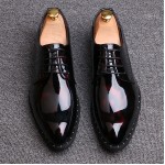 Red Black Glossy Patent Leather Studs Lace Up Oxfords Flats Dress Shoes