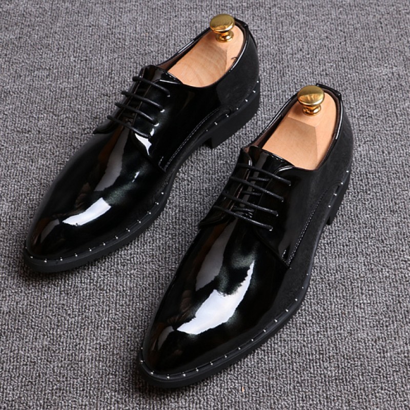 Black Glossy Patent Leather Studs Lace 