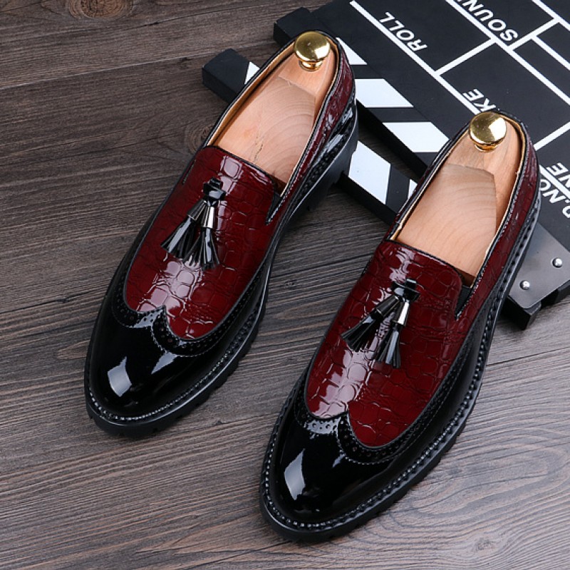 US Color : Red, Size : 8.5 D HONGkeke Mens Faux Patent PU Leather Oxford Handmade Tassel Loafer Slip On Dress Shoes Durable M