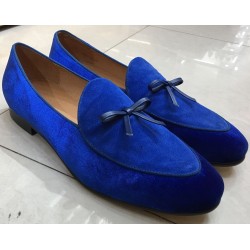 Blue Royal Velvet Mens Oxfords Flats Loafers Dress Shoes