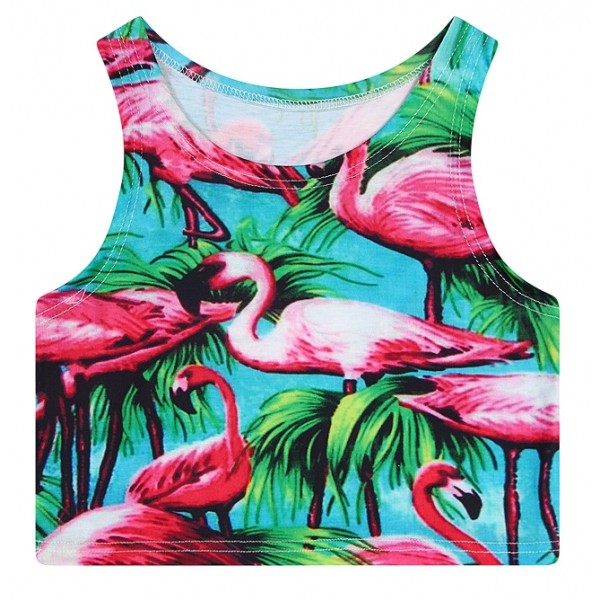 Blue Pink Flamingo Cropped Sleeveless T Shirt Cami Tank Top