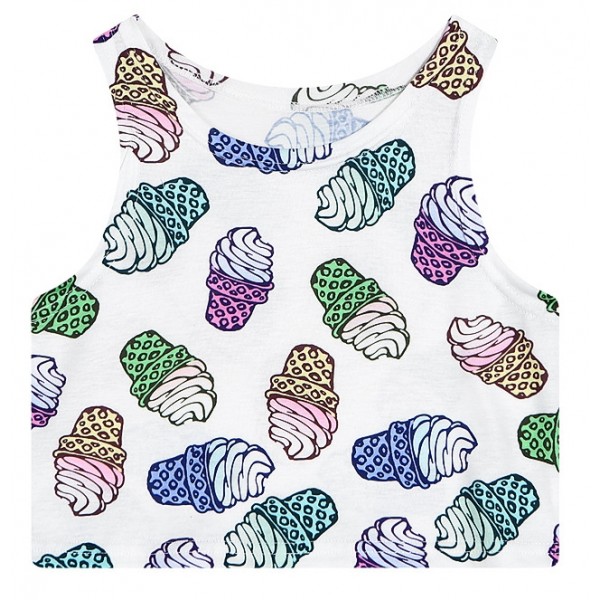 White Colorful Ice-Cream Cones Sleeveless T Shirt Cami Tank Top